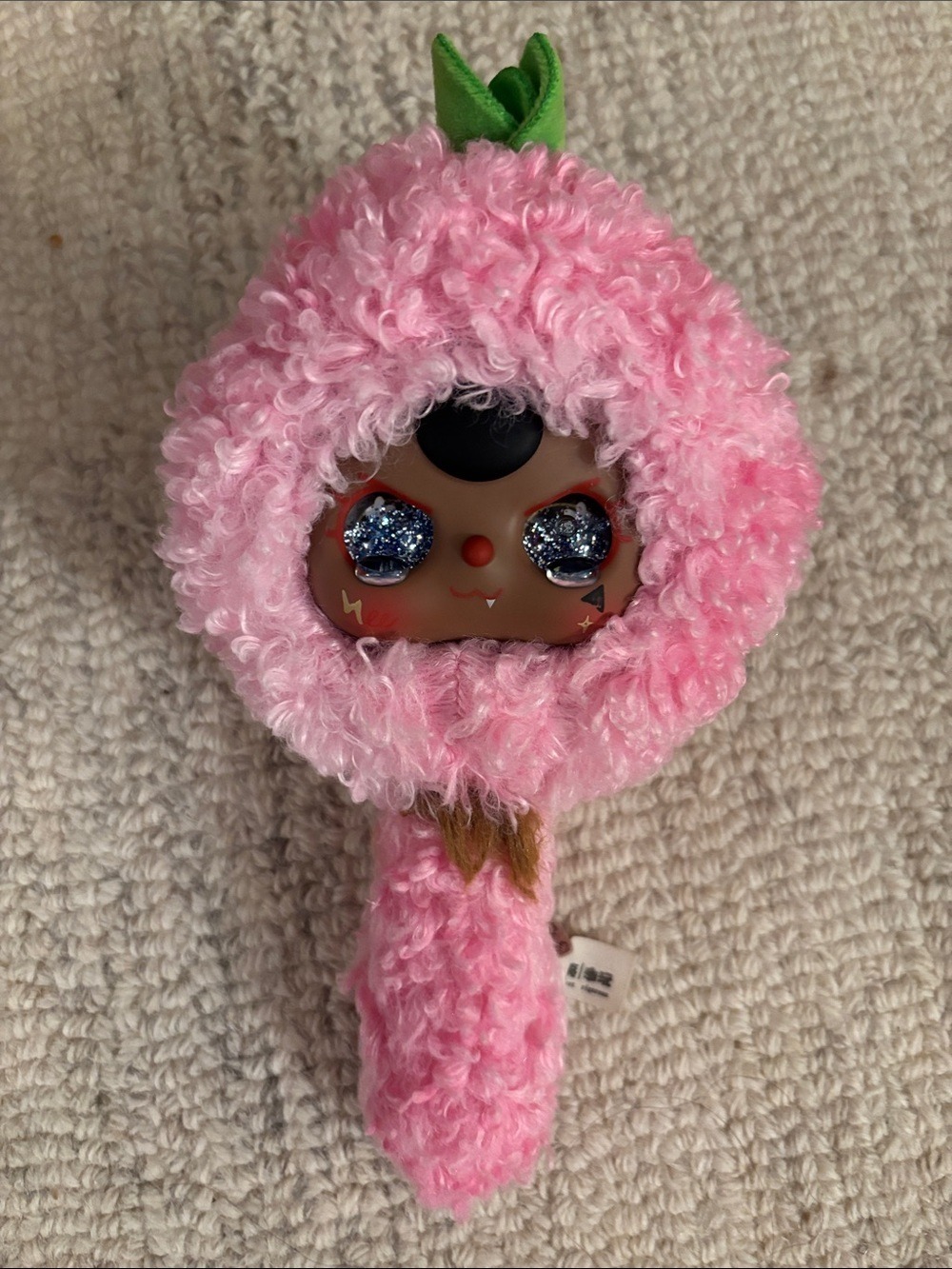 Baby Three Glitter Eyes Plush Pink Fruit Character Handheld Brush